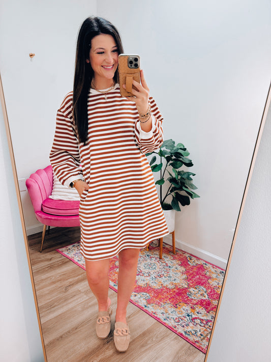 Stacy Striped Mini Dress - Rust