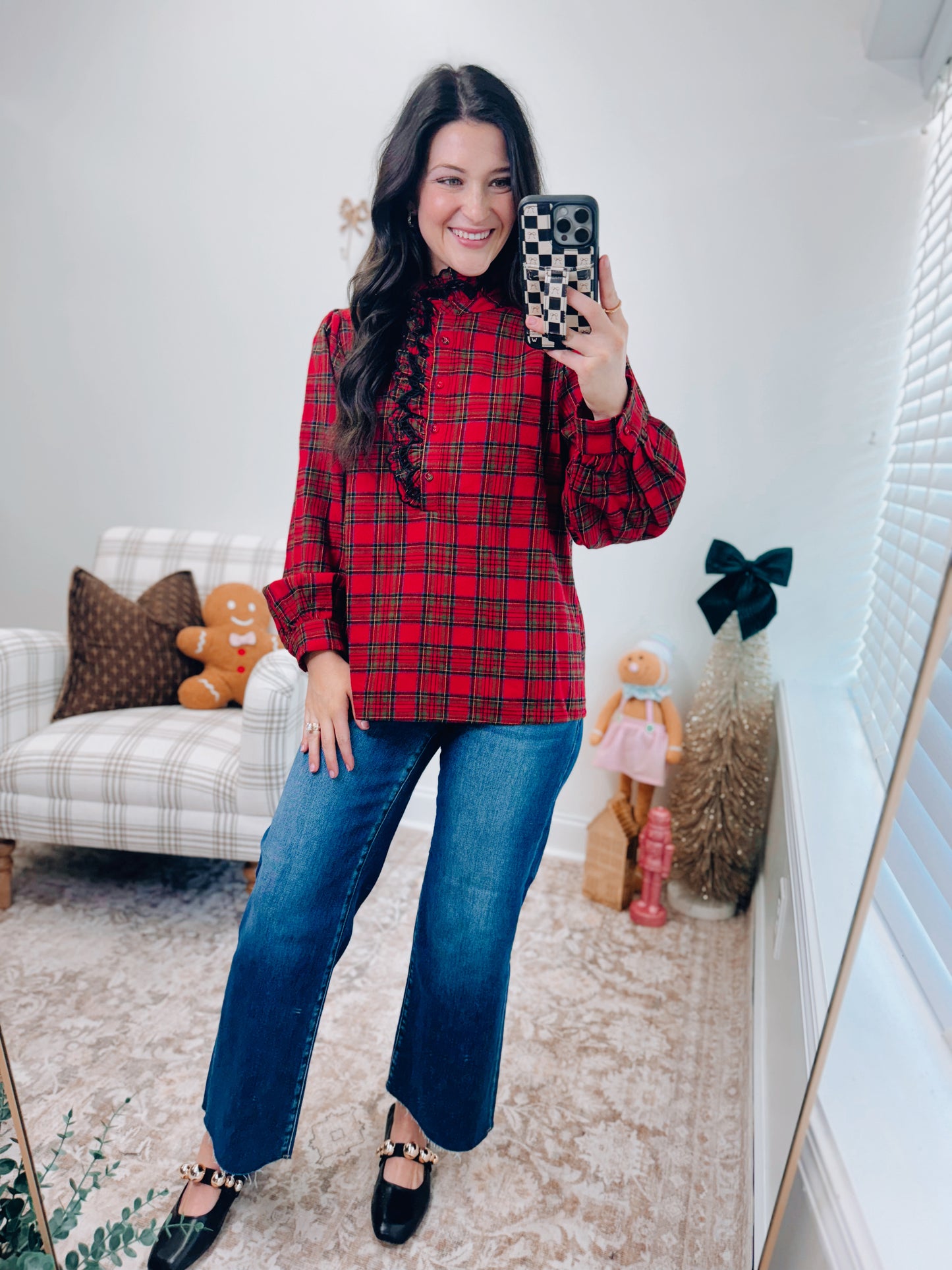 Slate Embroidered Plaid Top