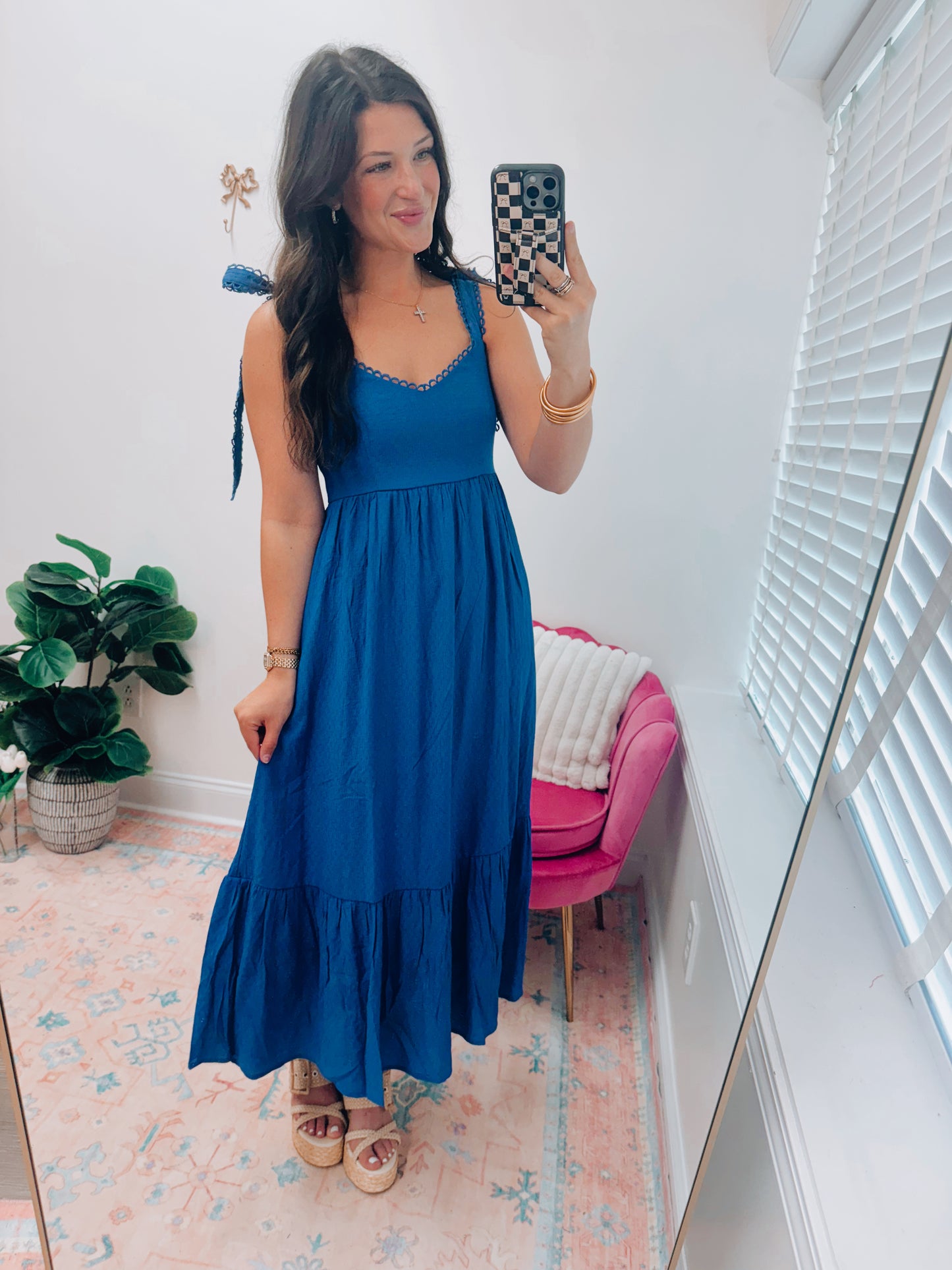 Scallop Trim Tiered Midi Dress