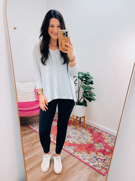 Mindi Waffle Knit Top - Gray