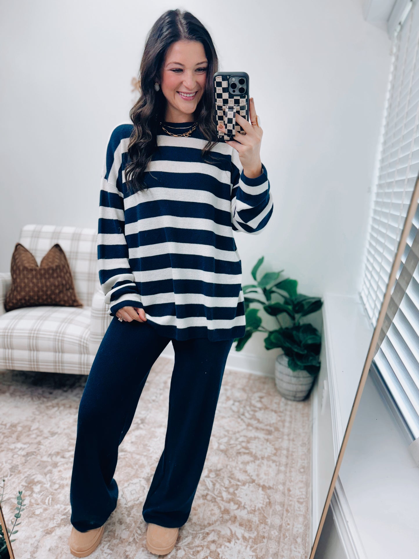 SoftWave Stripe Knit Set - Navy
