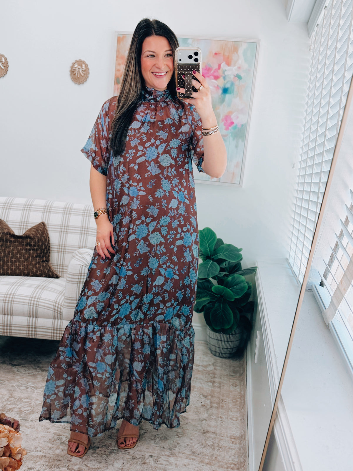 Muse Blue Floral Sheer Midi Dress