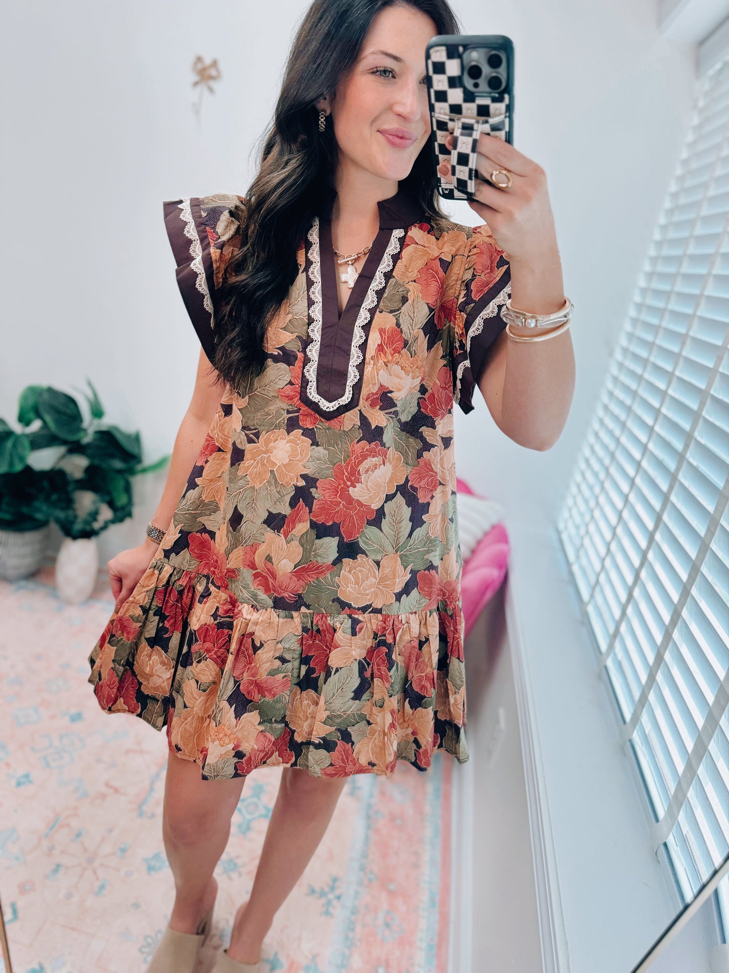 Falling Leaves Lace Ruffle Mini Dress