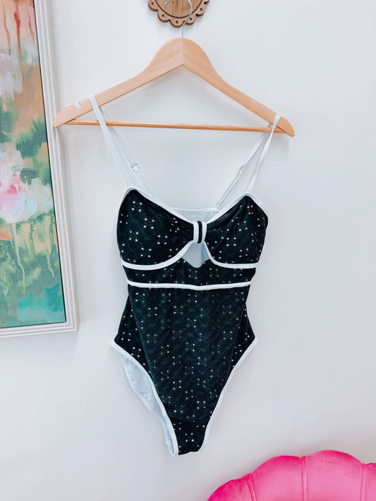 Black Eyelet One Piece Swimsuit