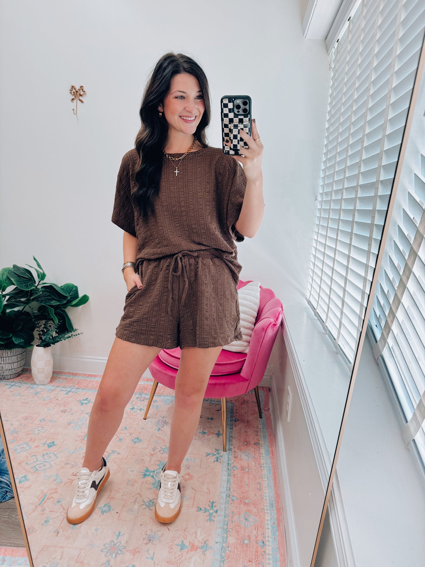 Dawson Crinkle Taupe Shorts Set - Brown