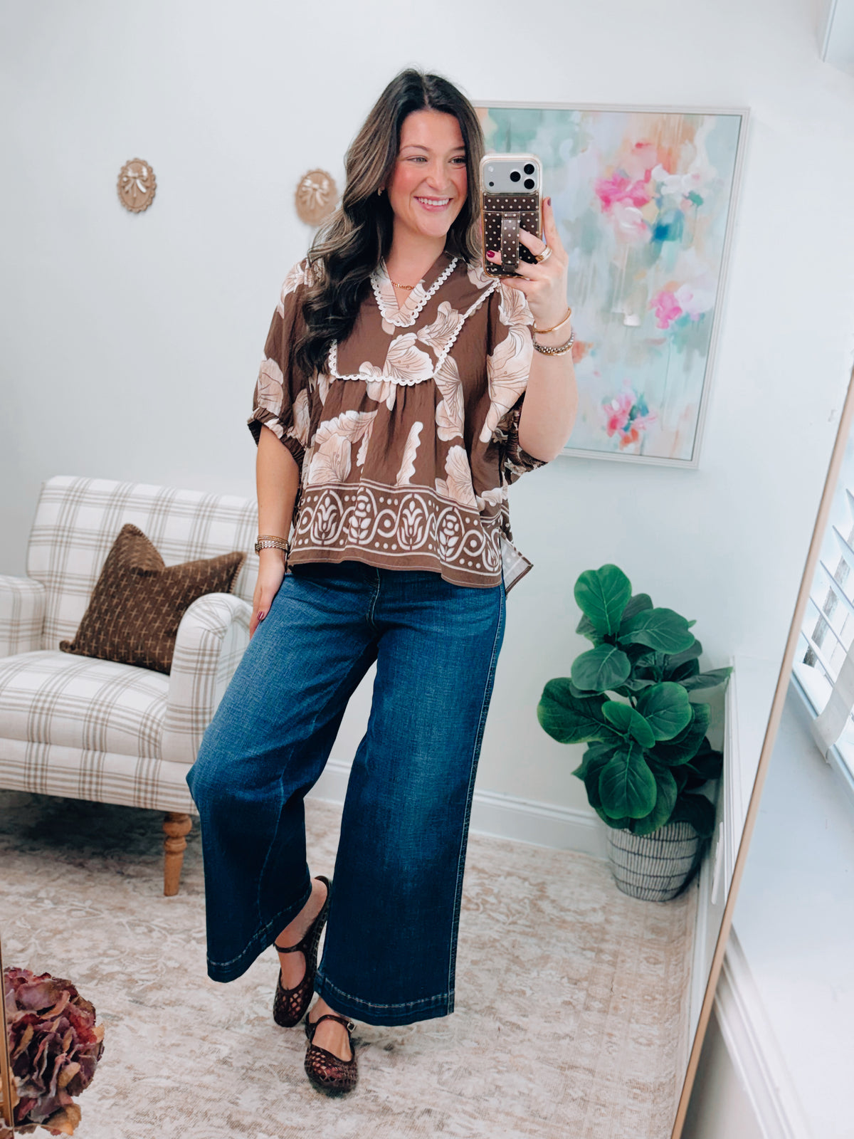 Lottie Brown Mix Scallop Top
