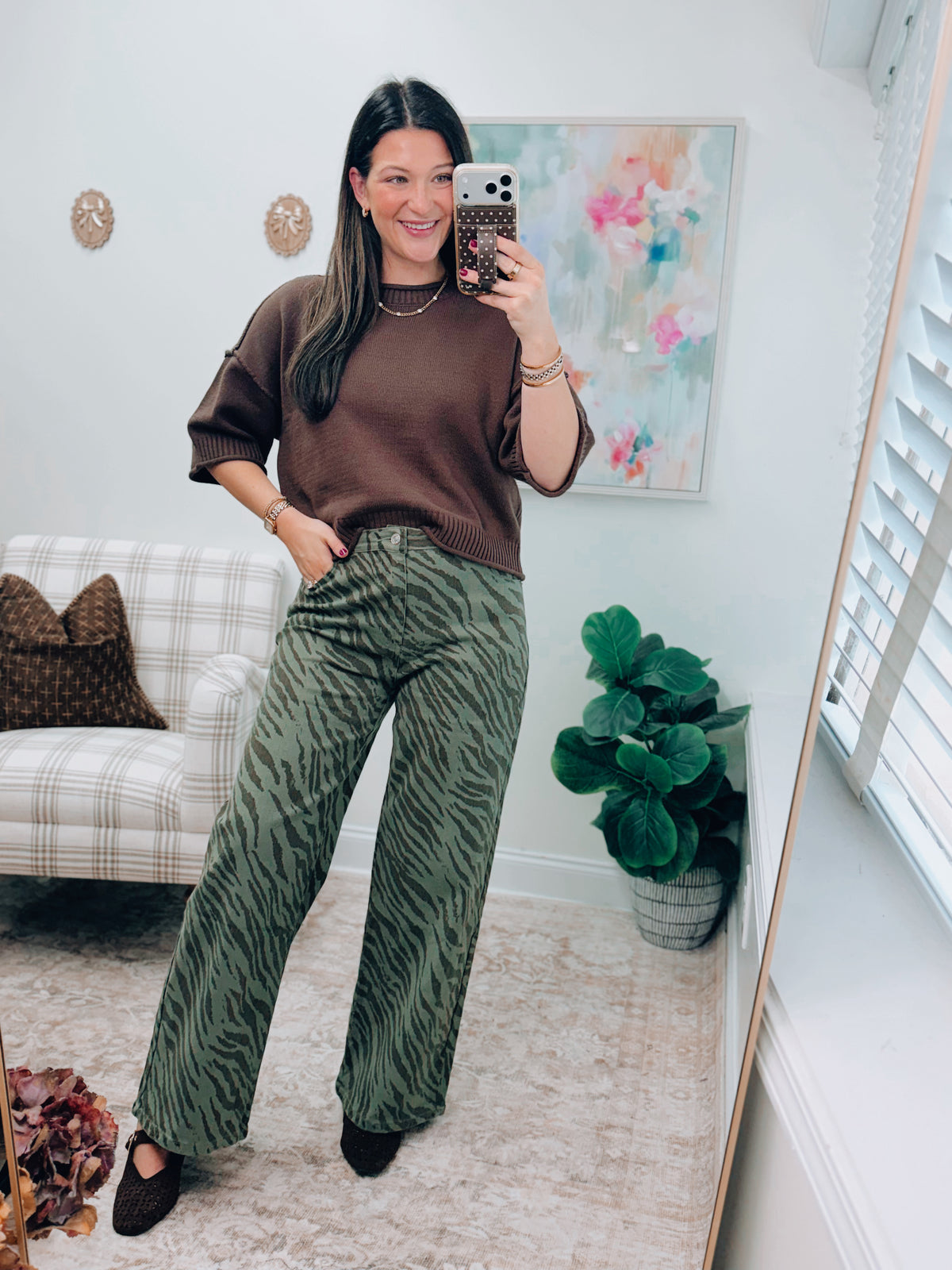 Quinn Army Zebra Denim Wide-Leg Pants