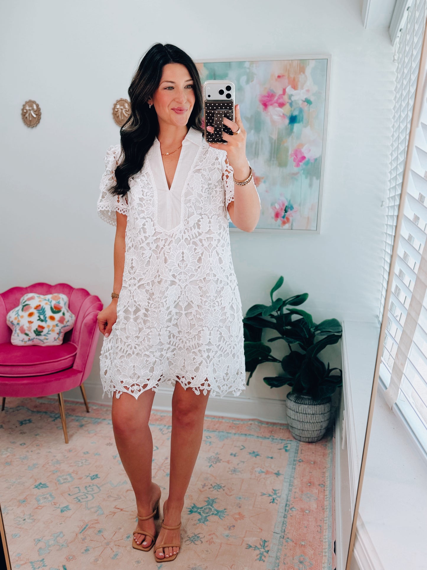 Open Floral Lace White Mini Dress