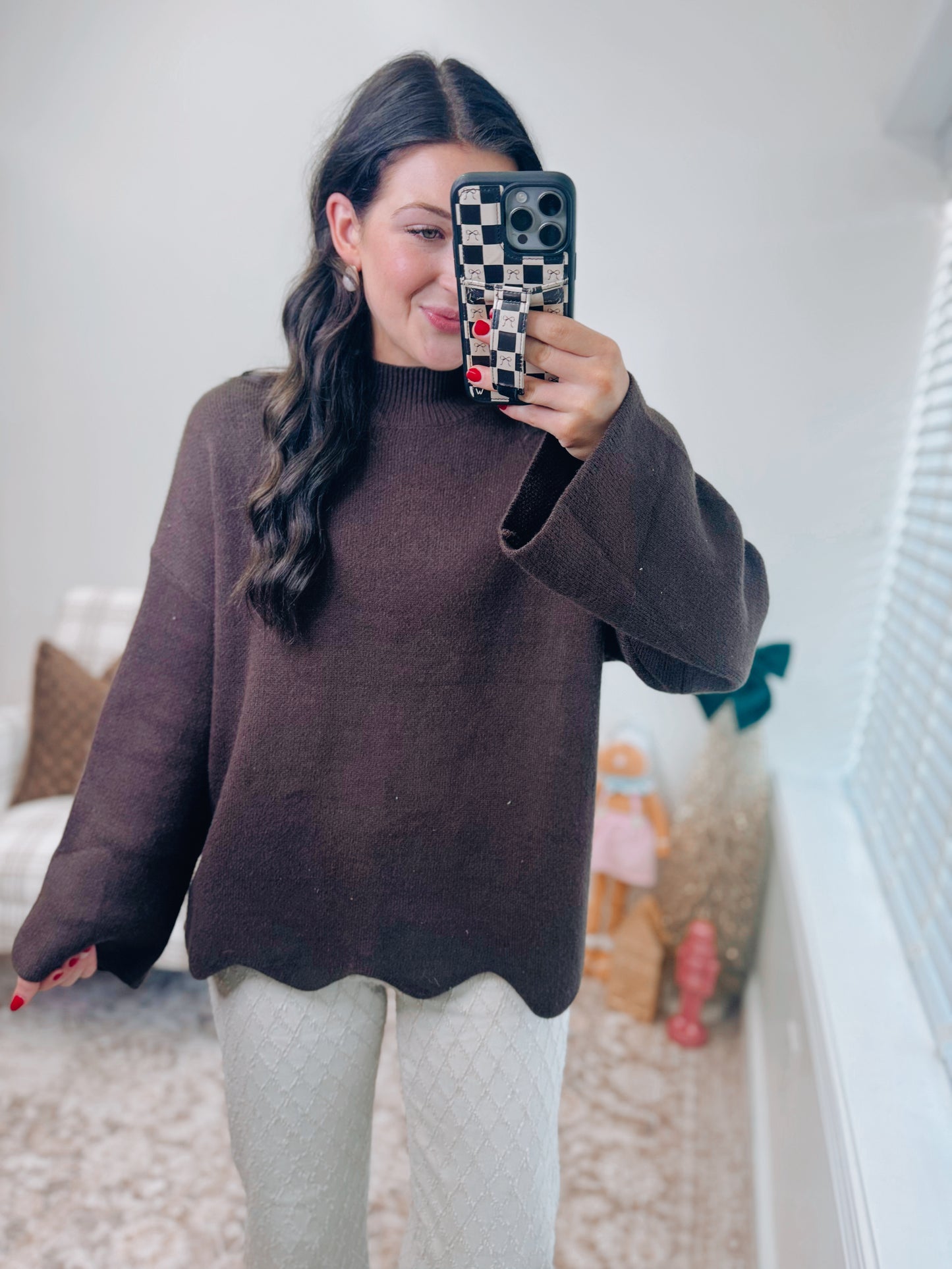 Spruse Scallop Trim Knit Sweater
