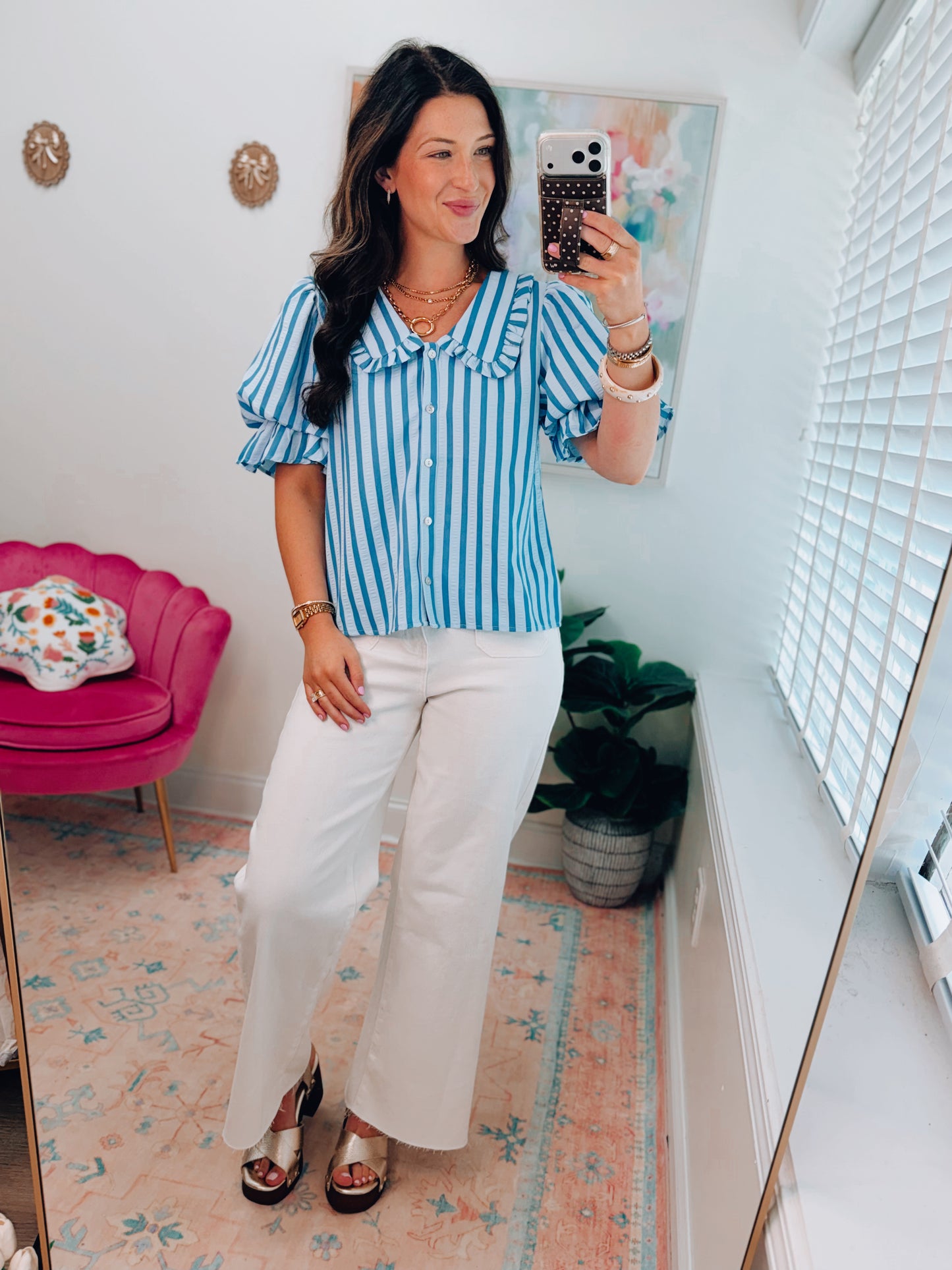 Saylor Striped Poplin Collar Top