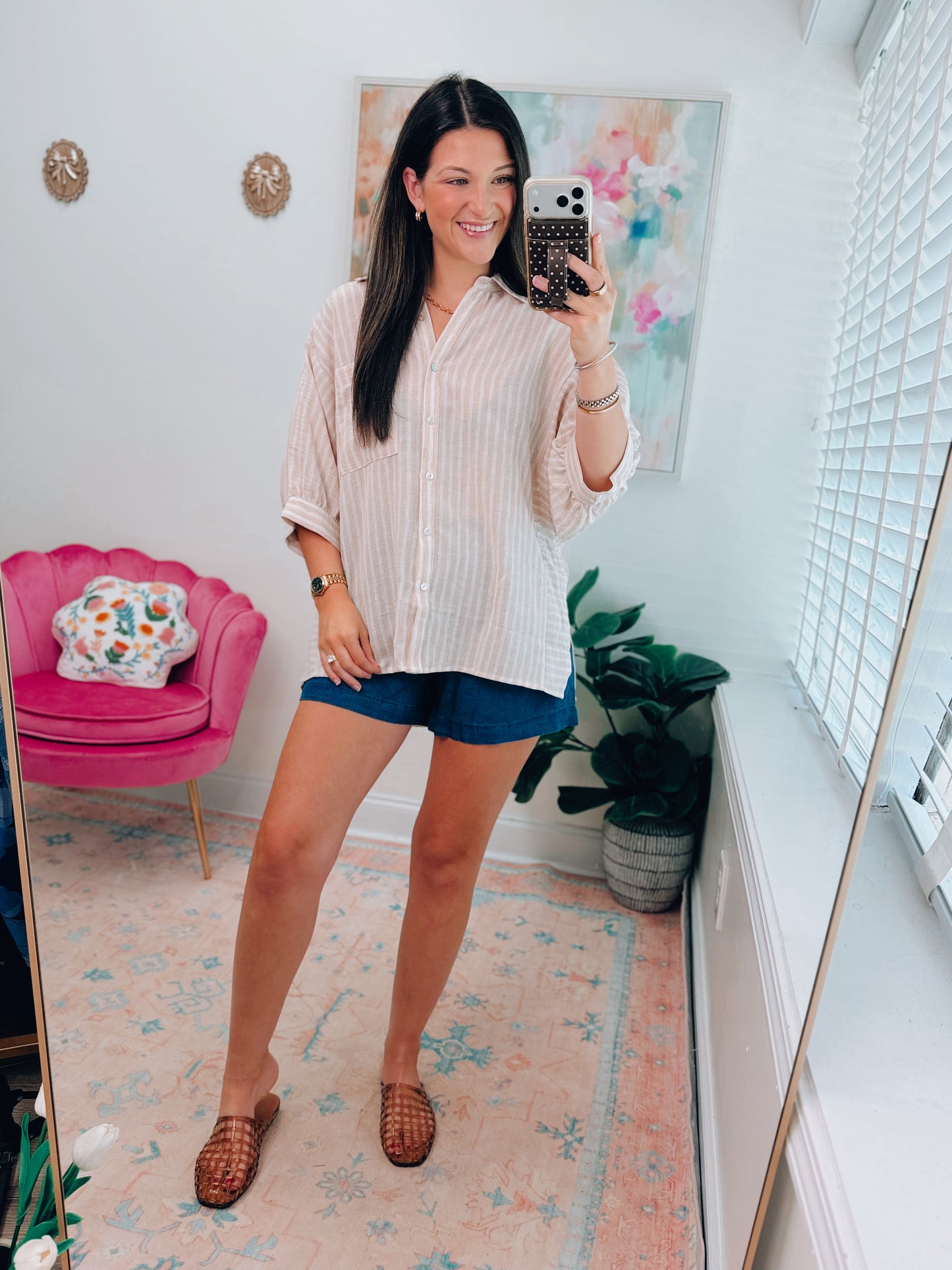 Linen Striped Dolman Top