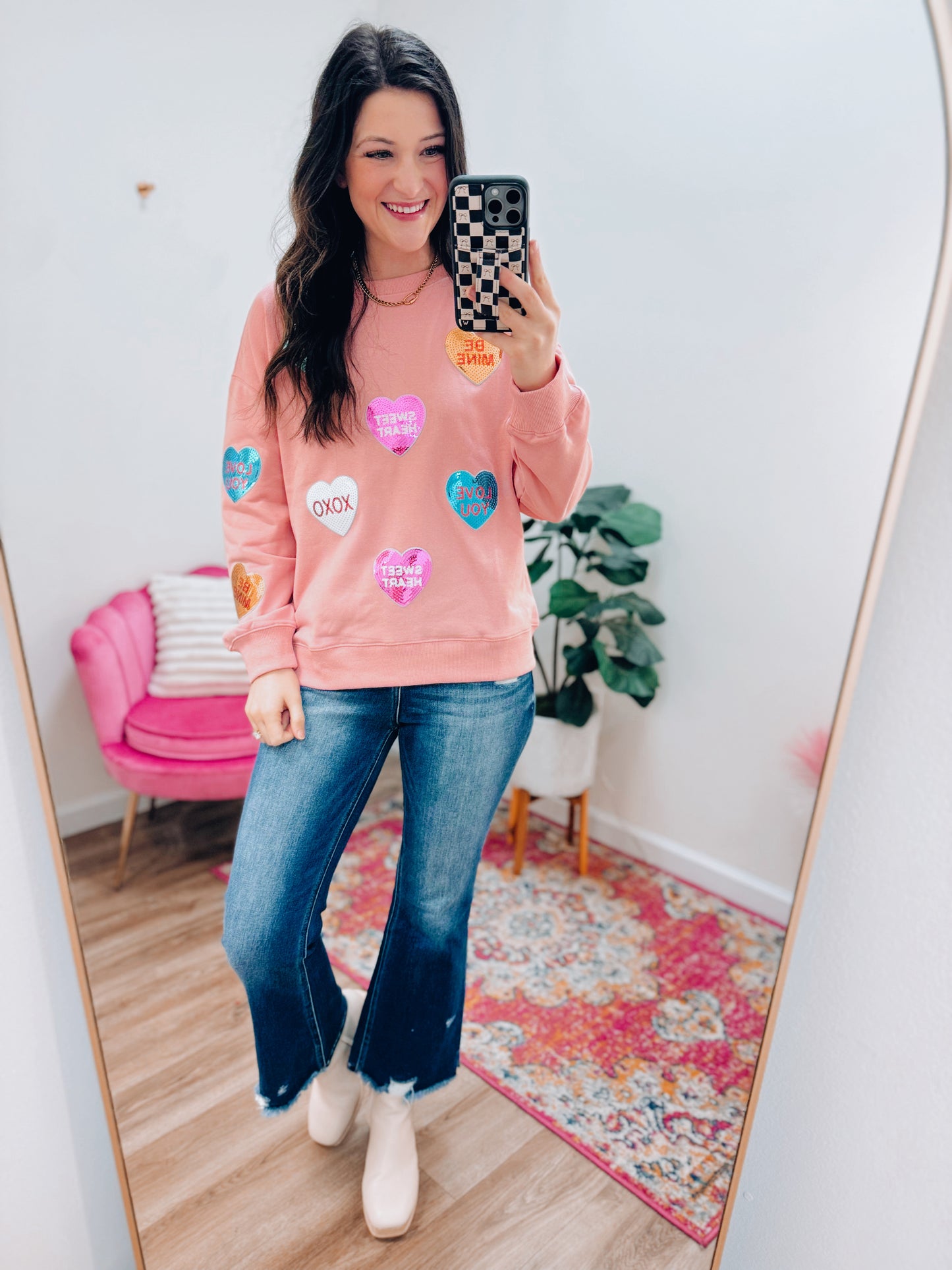 Candy Heart Sequin Crewneck