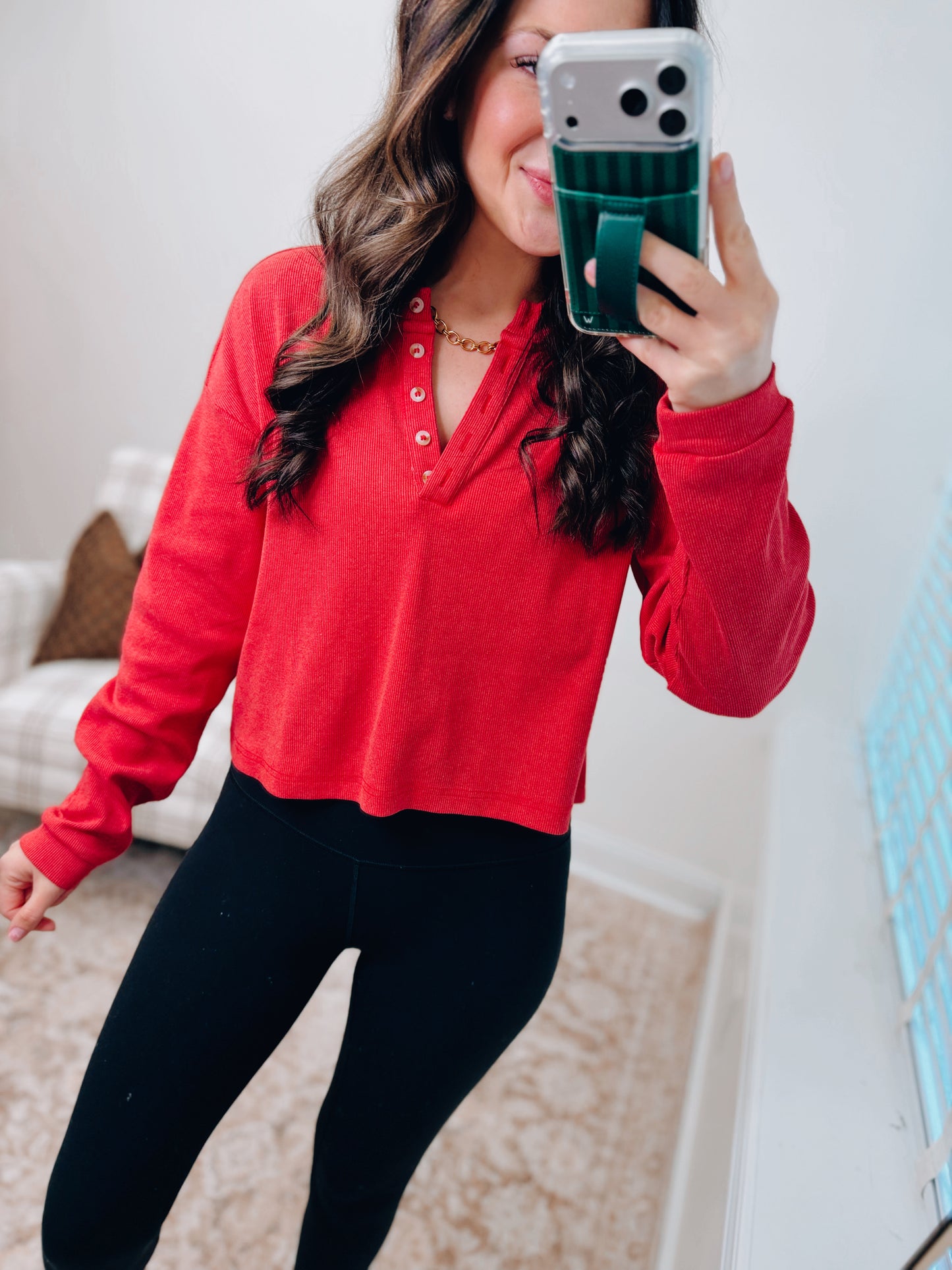 Mineral Washed Red Henley Top