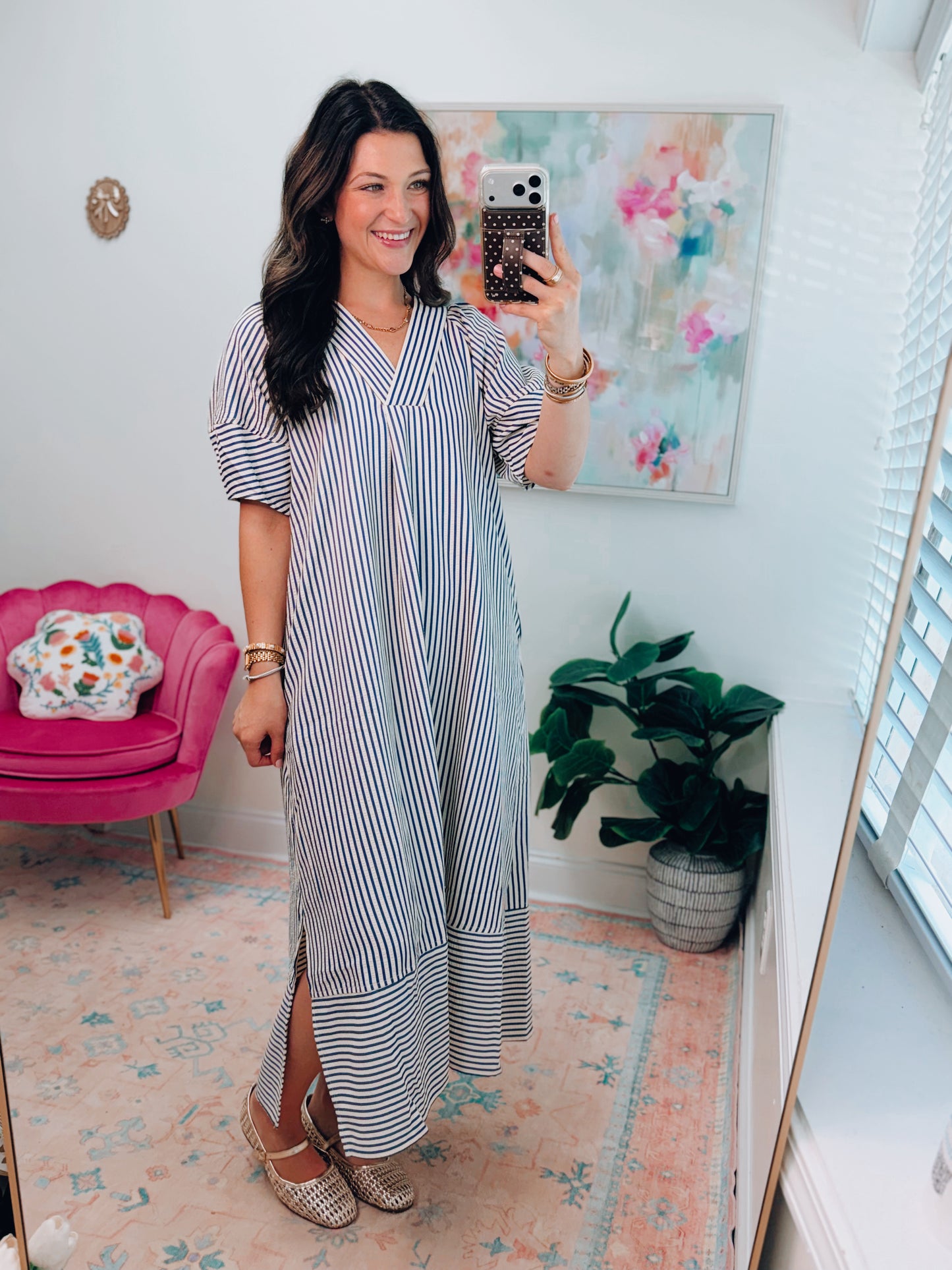 Indigo Striped Midi Dress