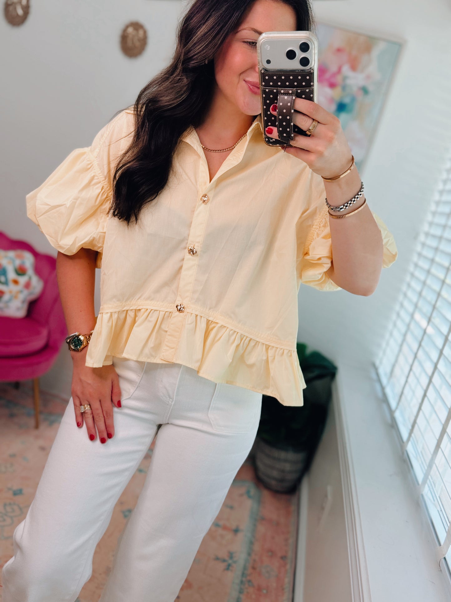 Blair Yellow Gold Button Top