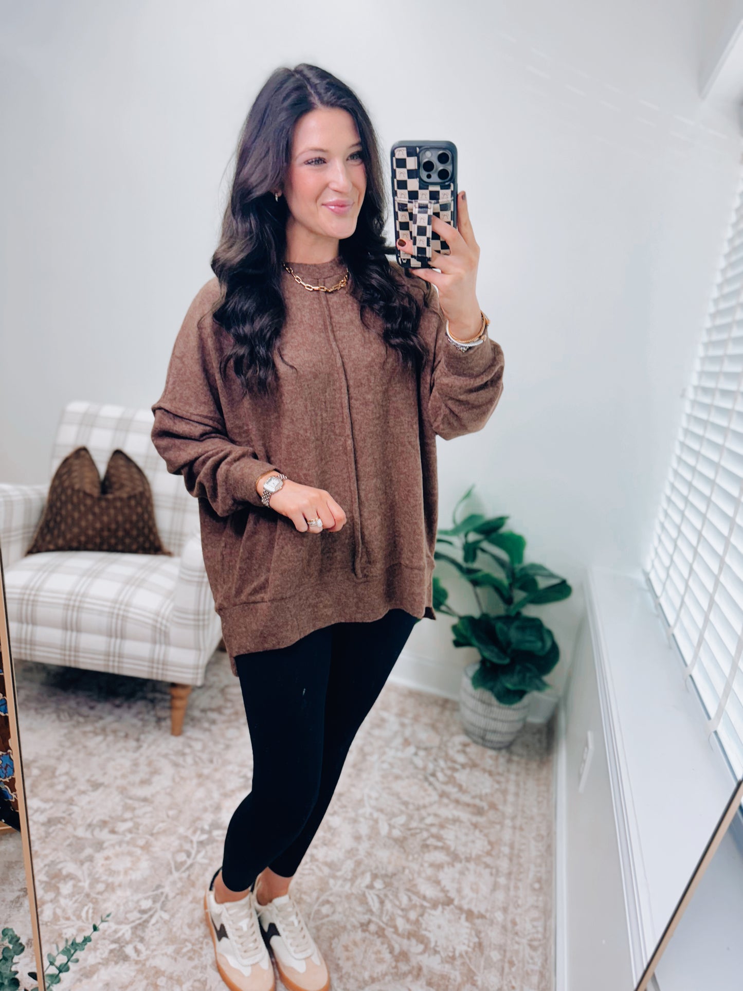 DOORBUSTER Oversized Front Seam Brushed Sweater - Brown