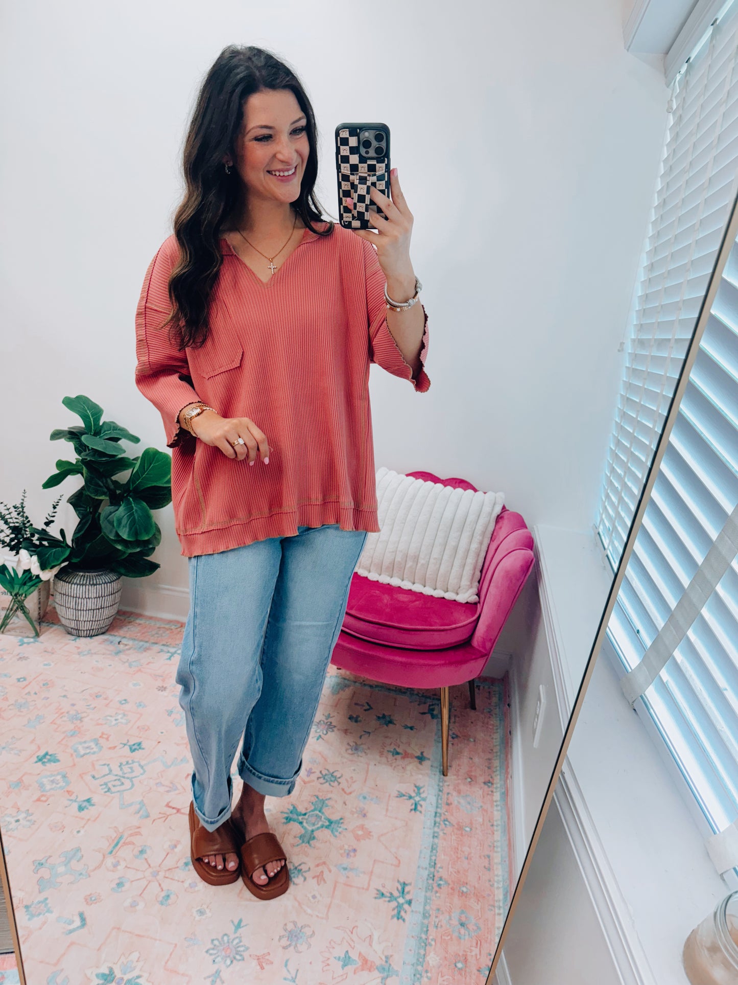 Mauve Ribbed Oversized Top