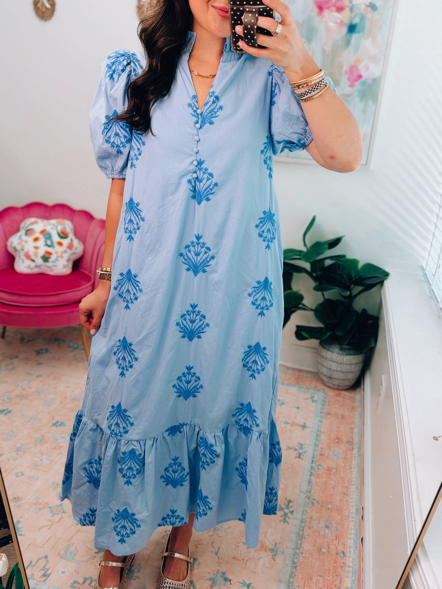 Camille Embroidered Midi Dress - Chambray