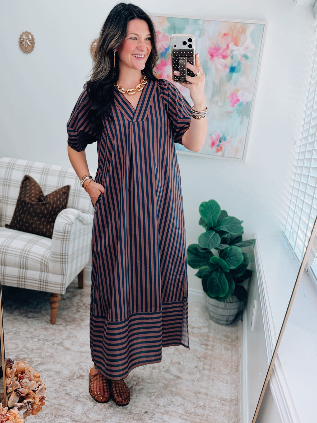Ivy Combo Striped Midi Dress