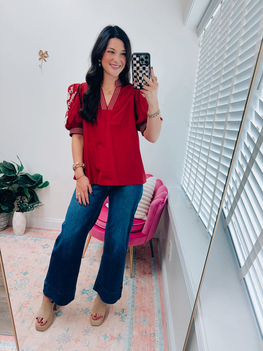 Brick Embroidered Top