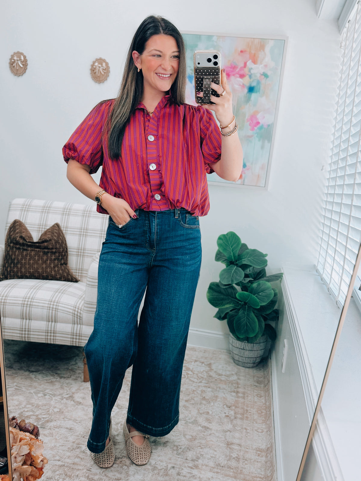 Margaret Plum Stripe Bubble Hem Top
