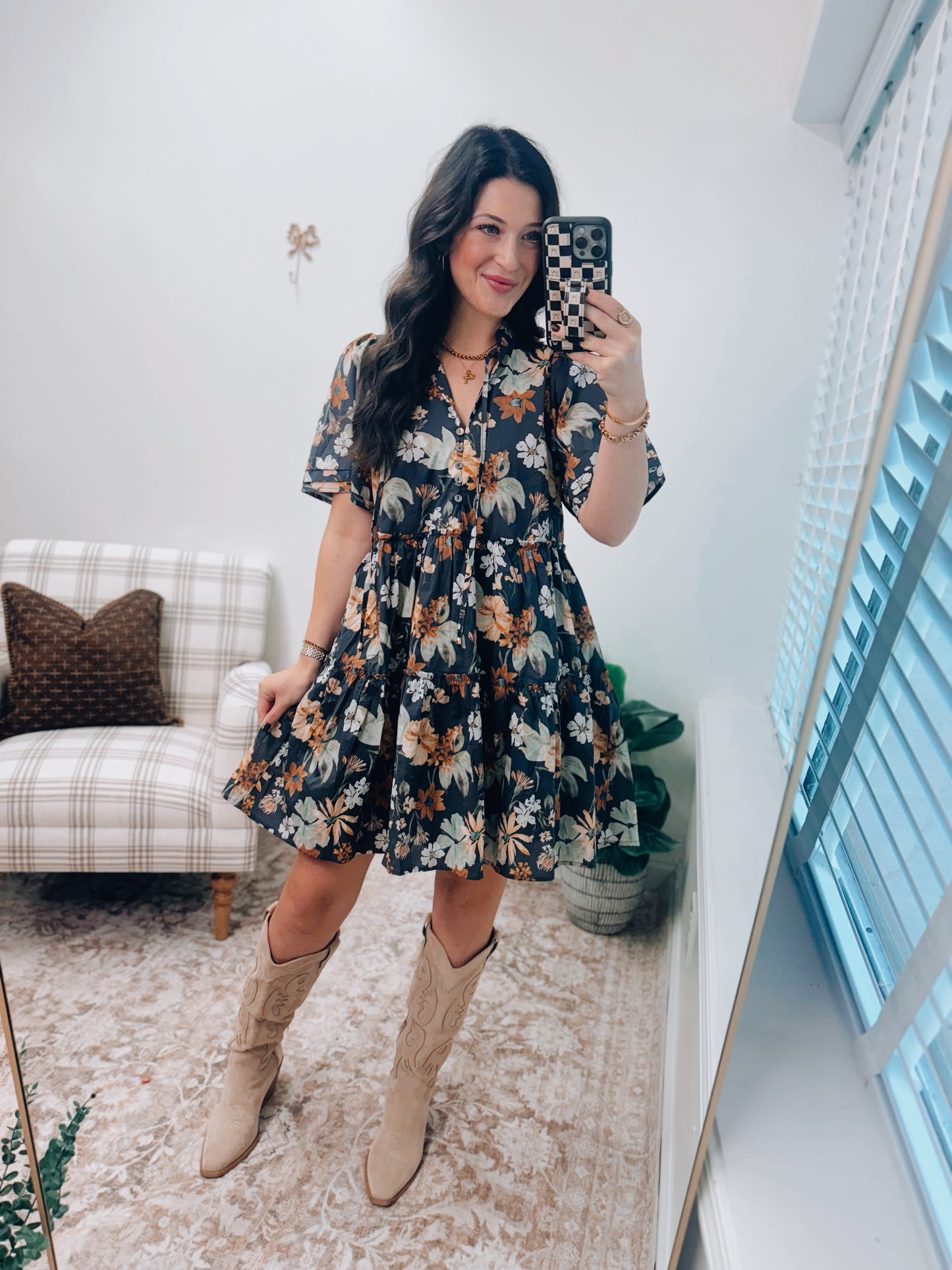 Rowan Charcoal Floral Mini Dress