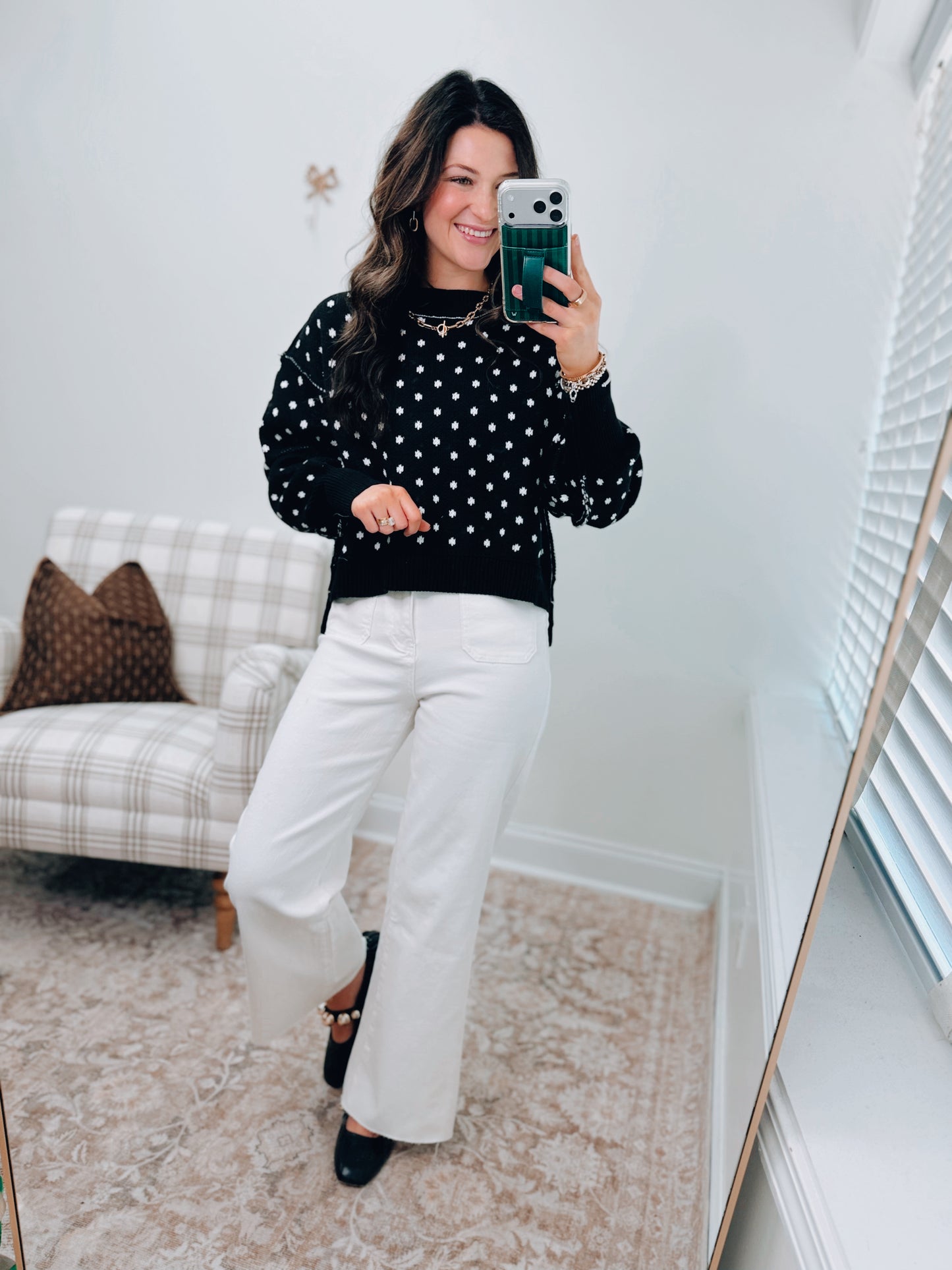 Dotty Red Ribbed Boxy Sweater - Black