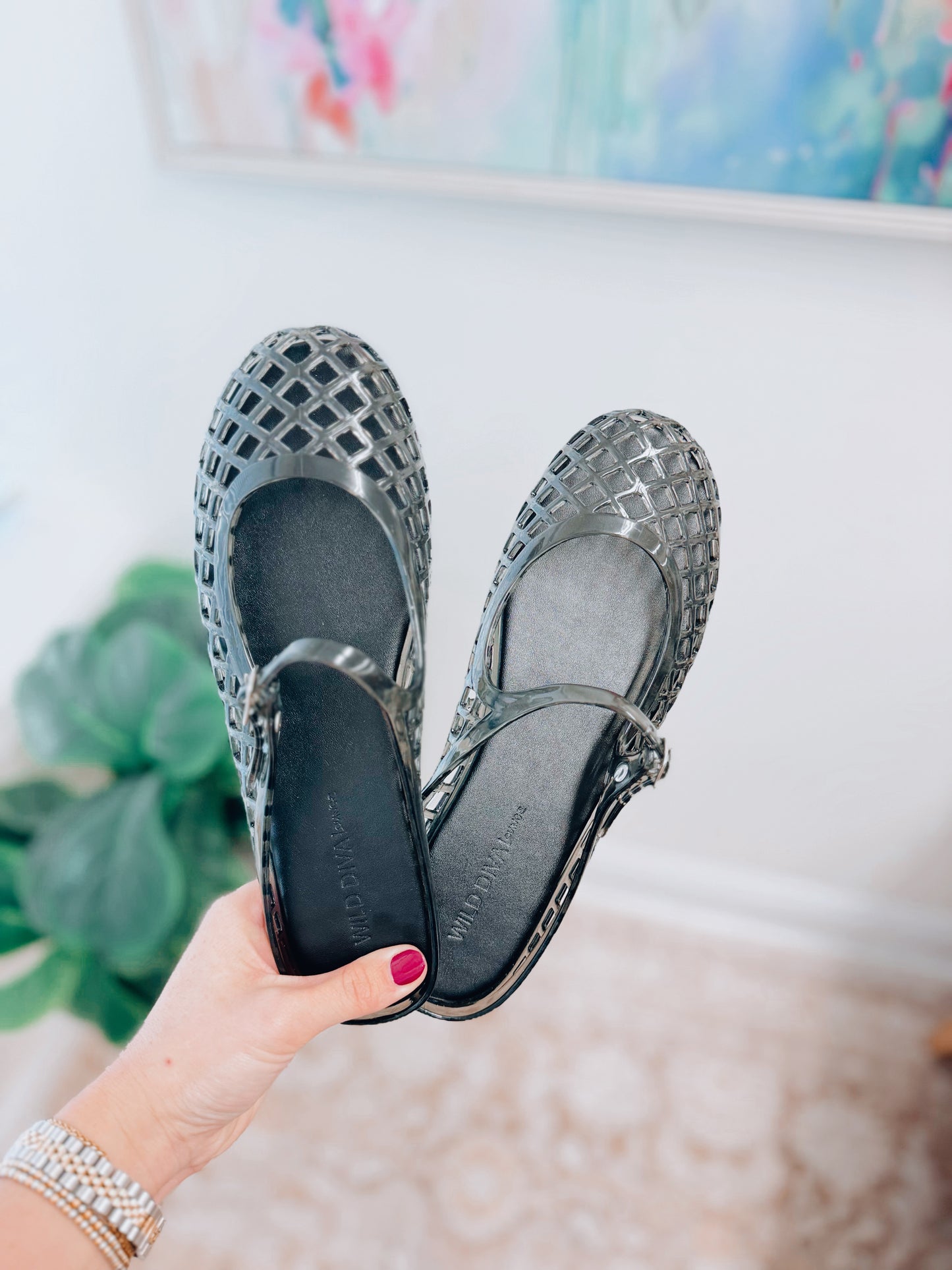 Black Jelly Mary Jane Open Flats