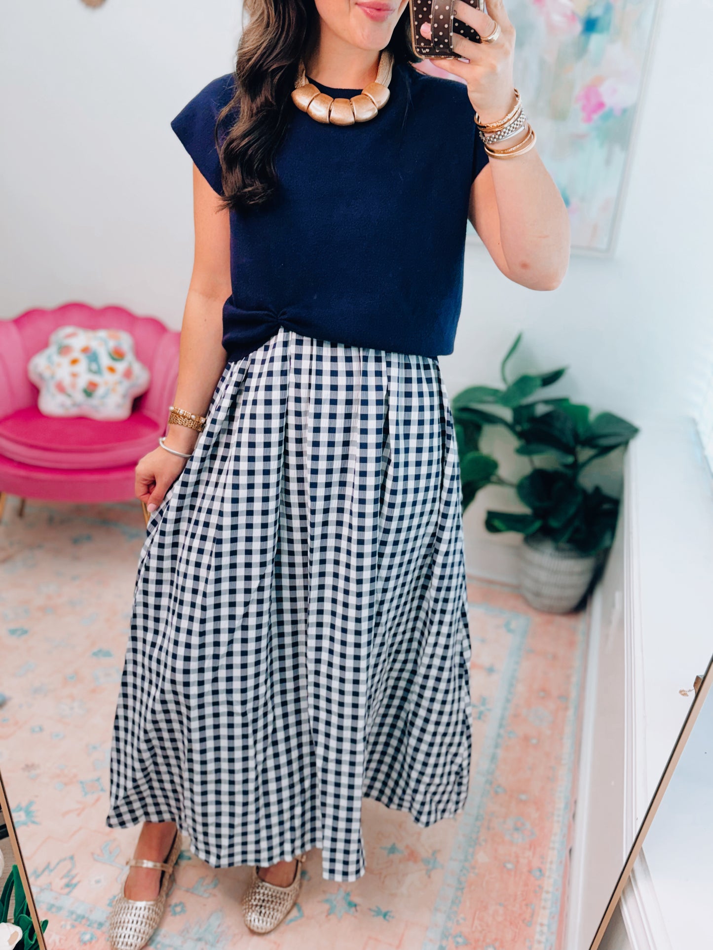 Lennox Navy Gingham Top + Maxi Dress Combo
