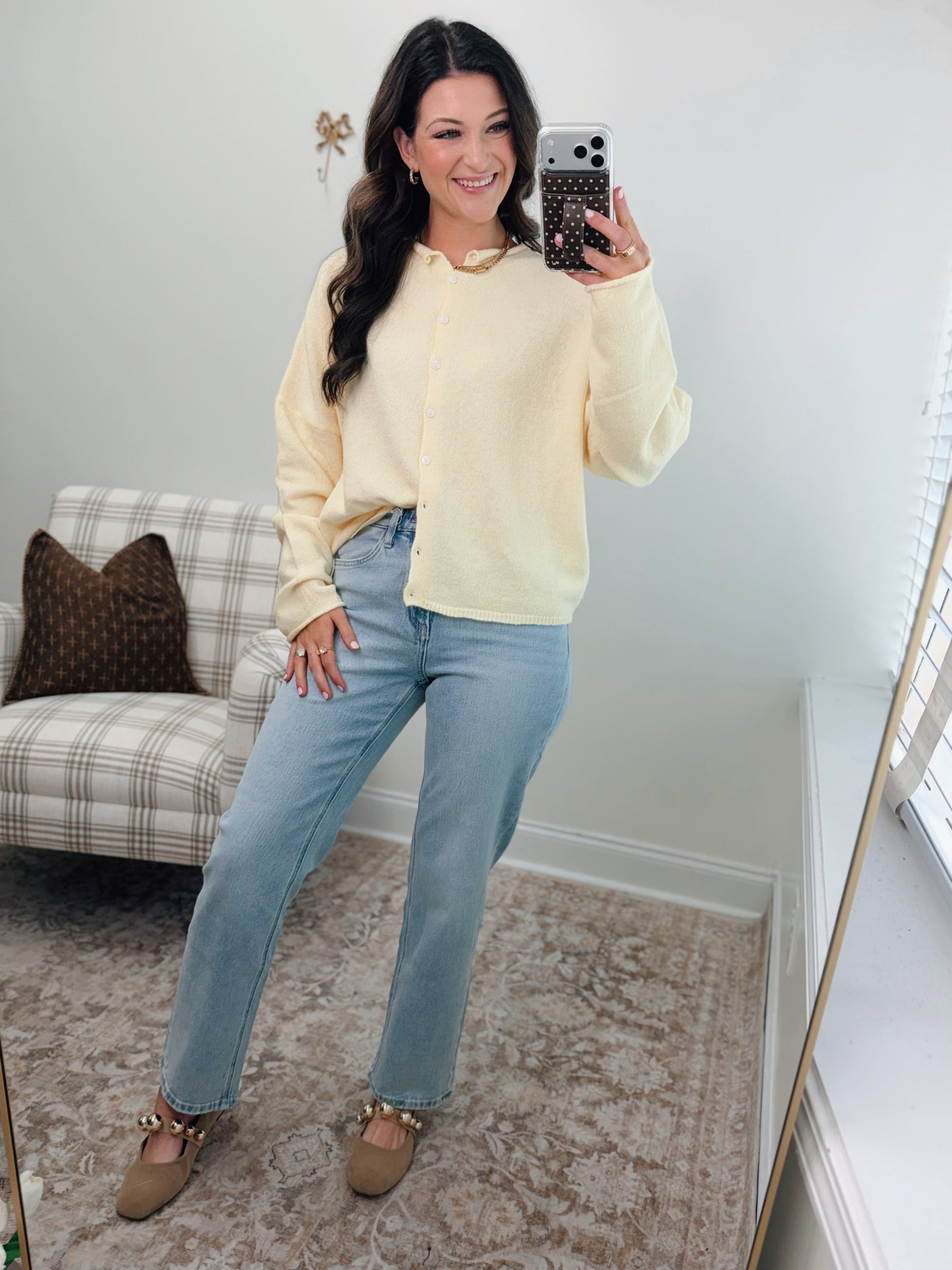 Willow Button Cardigan Top - Yellow