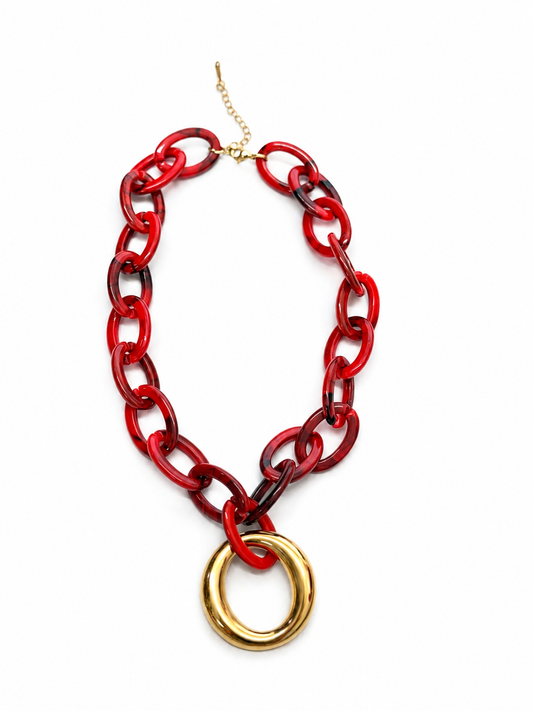 Colin Red Acrylic Chain Necklace | 18K Gold Plated