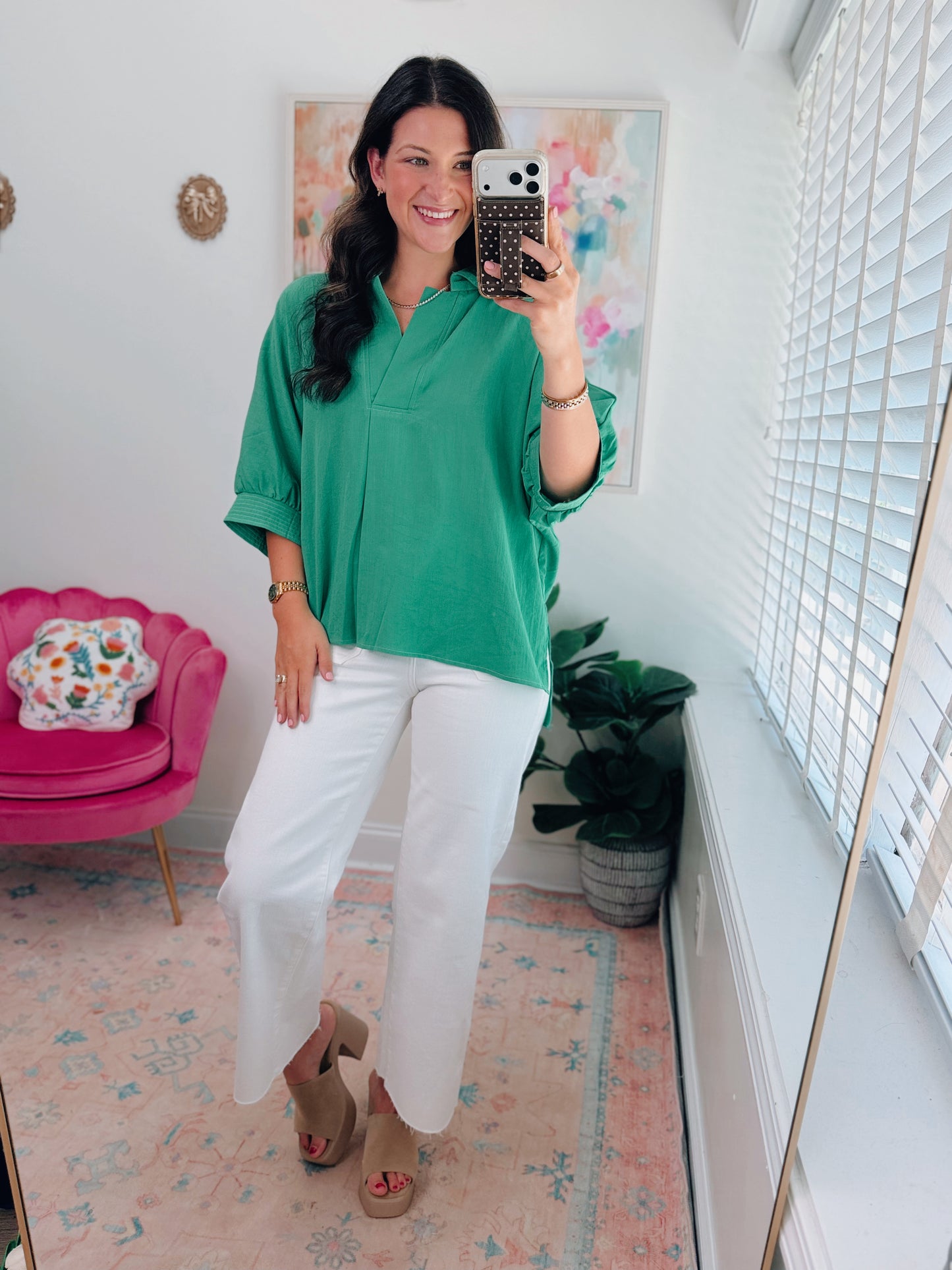 Dallas Green Dolman Split Top