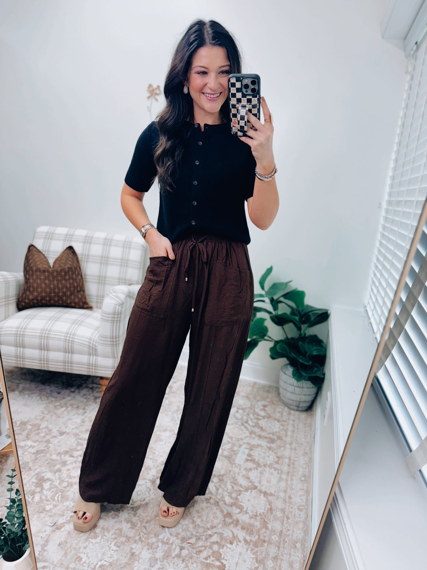 Arden Tie Linen Pants - Brown