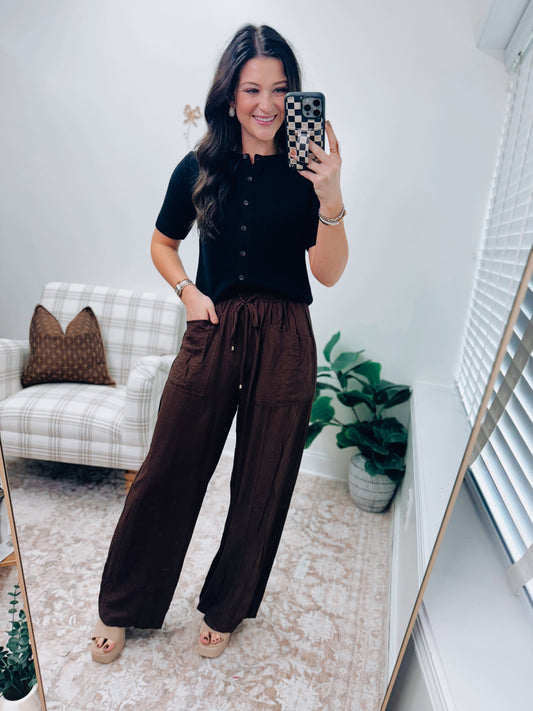 Arden Tie Linen Pants - Brown