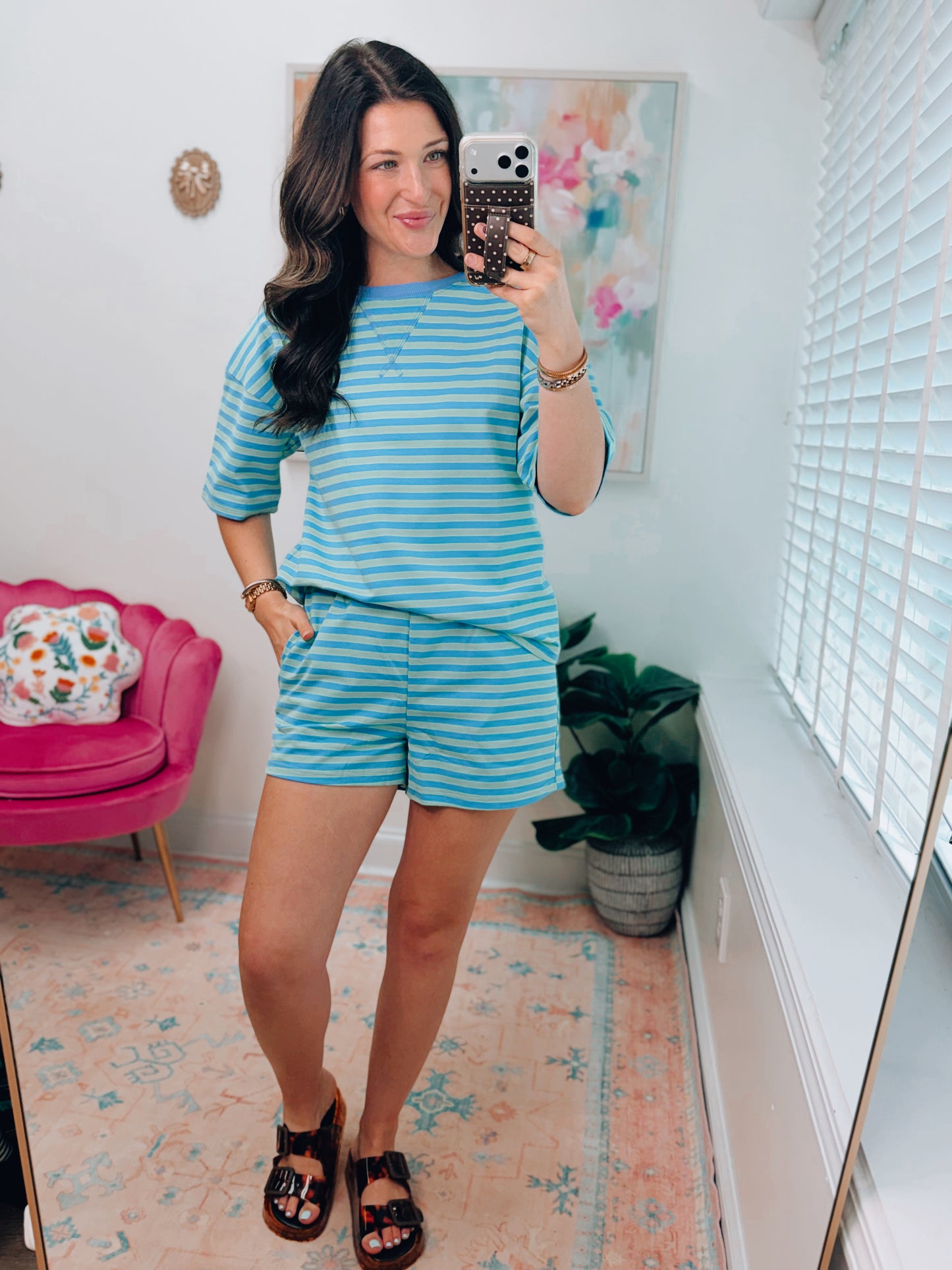 Calling Stripes Green Striped Shorts Set