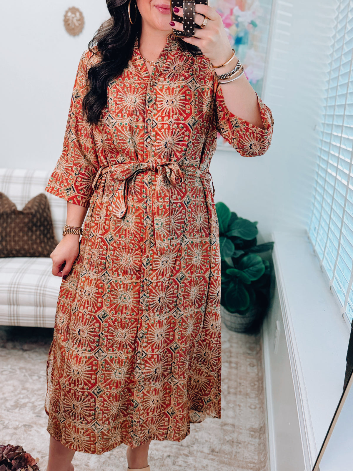 Golden Mix Tie Midi Dress