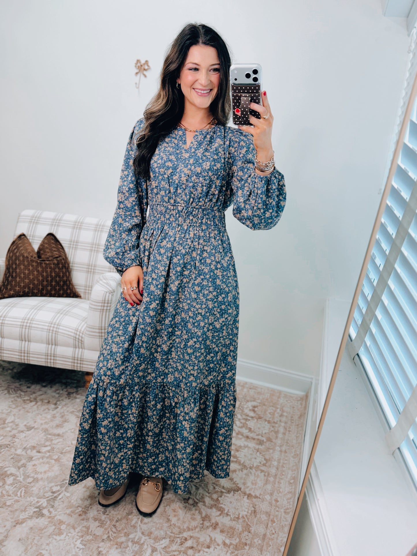 Meadow Blue Floral Smocked Maxi Dress
