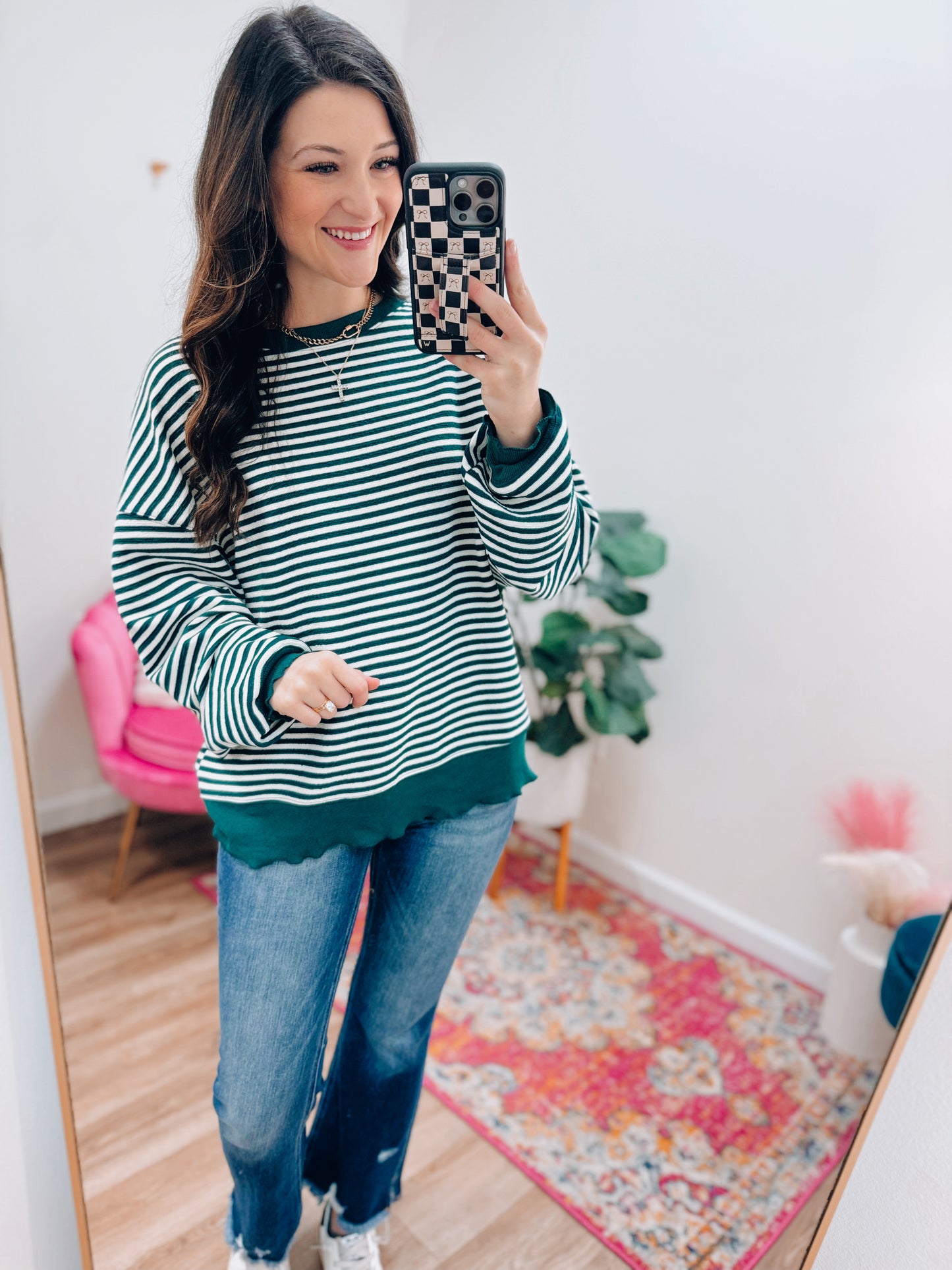 Danae Green Striped Top