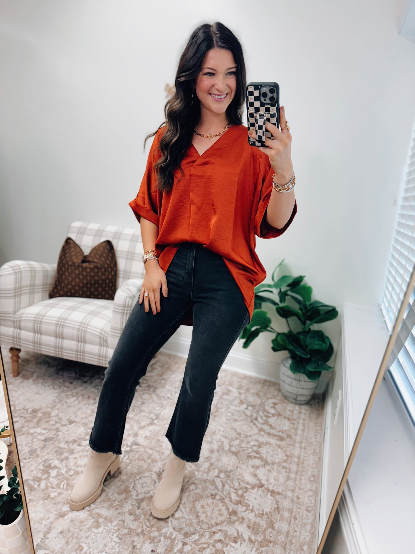 Grove Oversized Satin Top - Rust
