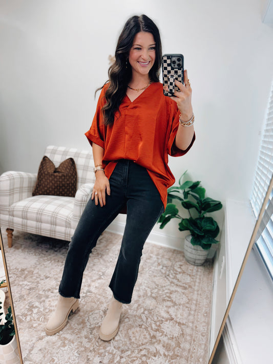 Grove Oversized Satin Top - Rust