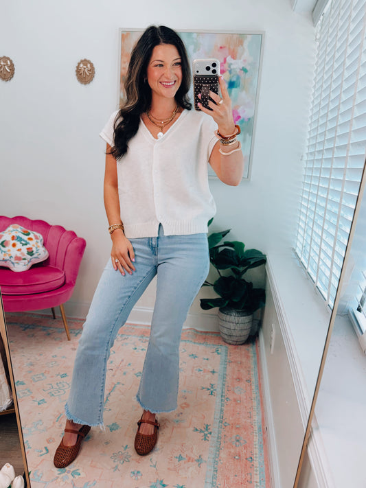 Ember Raw Edge Sleeveless Cardigan - Cream