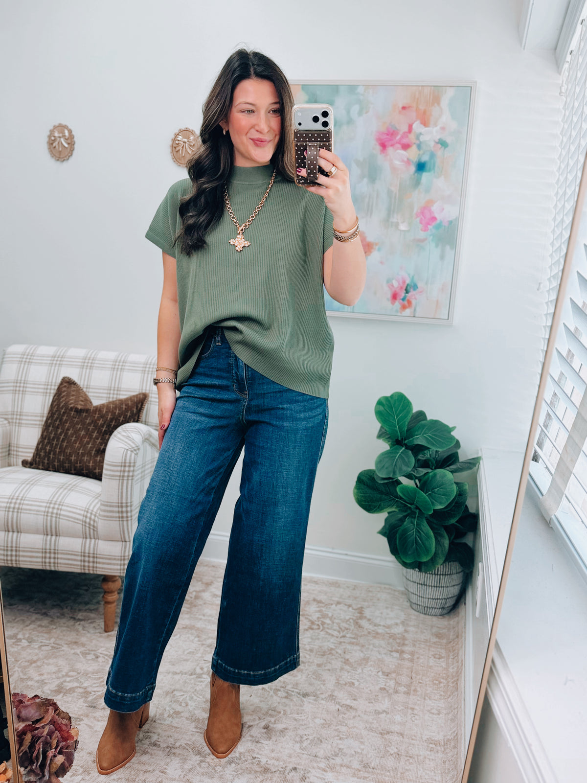 Veda Ribbed Mock Neck Top - Olive