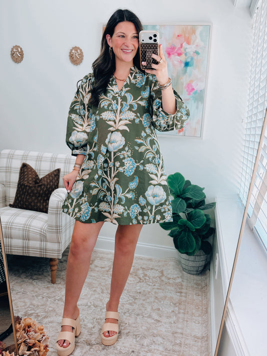 CURVY Delaney Olive Floral Mix Mini Dress