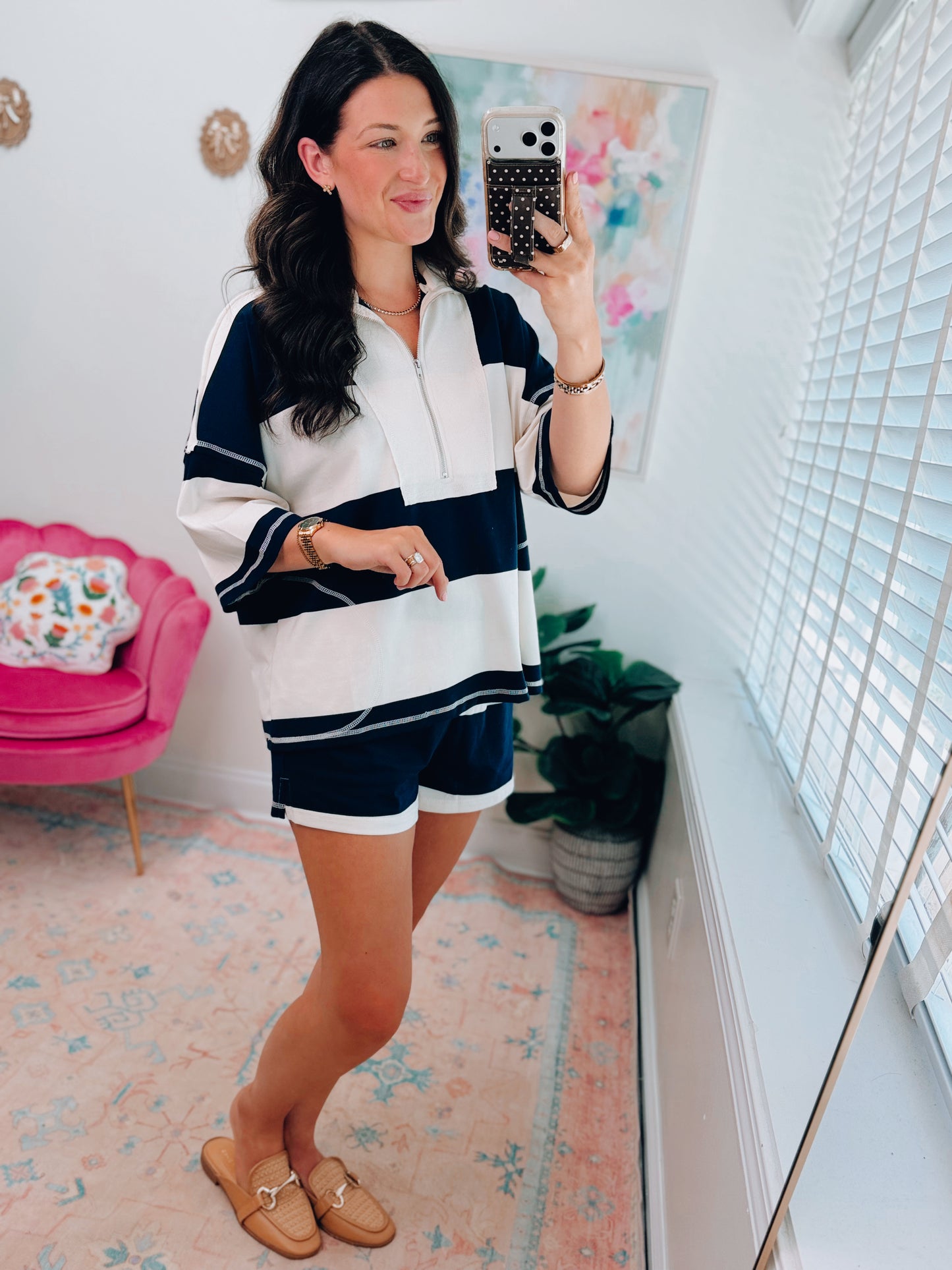 Tinley Color Block Zipper Shorts Set