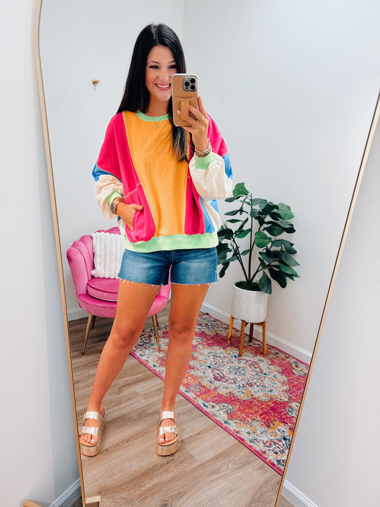 CURVY Calling Neons Patchwork Color Block Pullover