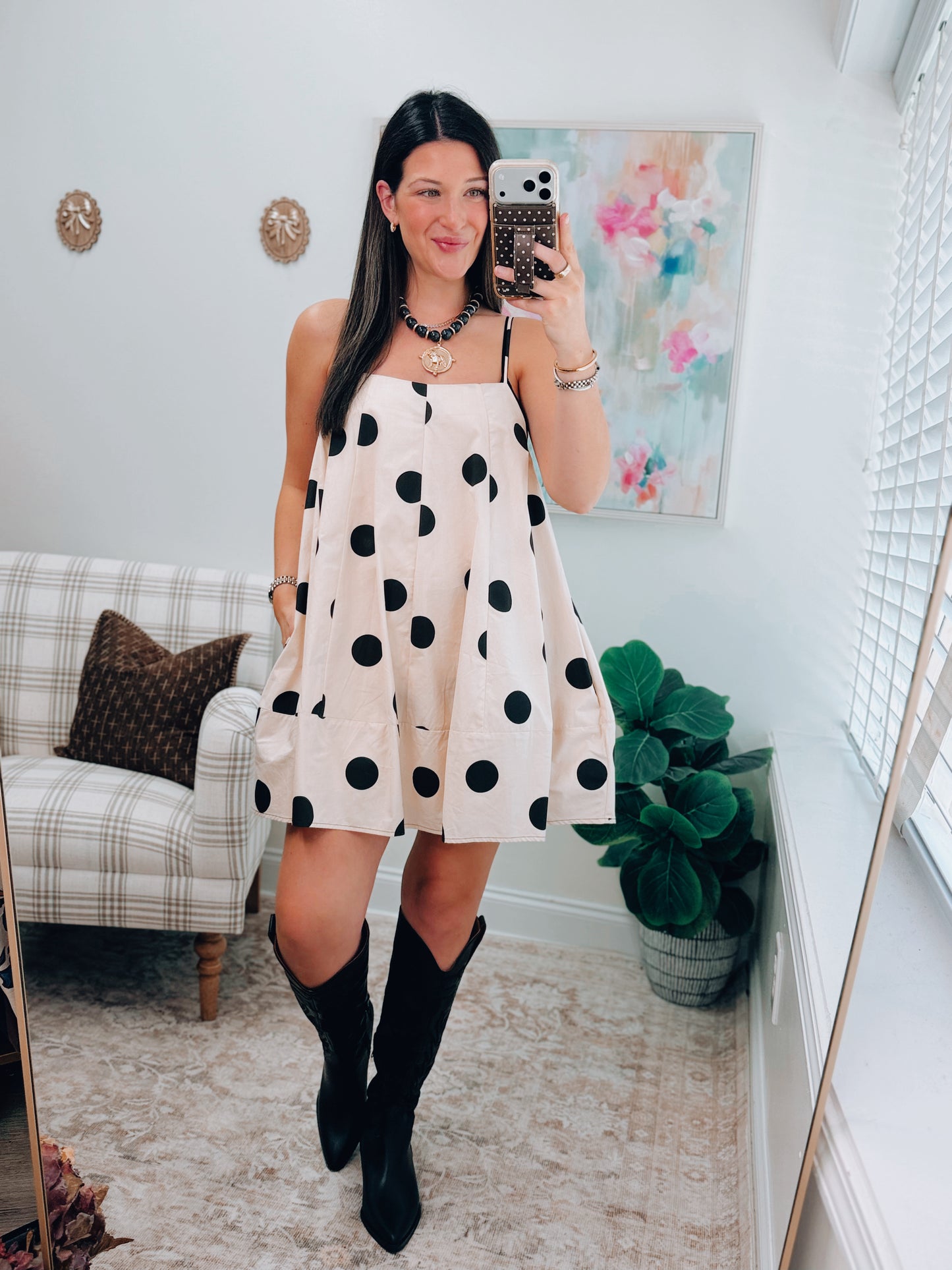 Cream Polka Dot Mini Dress