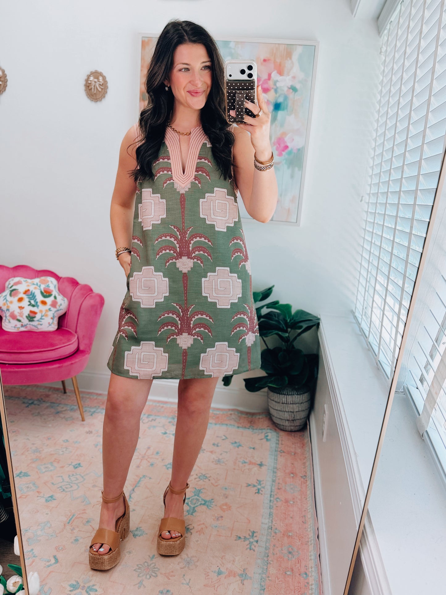 Palm Paradise Olive Linen Mini Dress