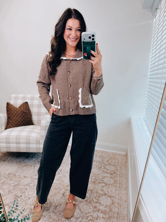 Scallop Trimmed Cardigan Sweater Top