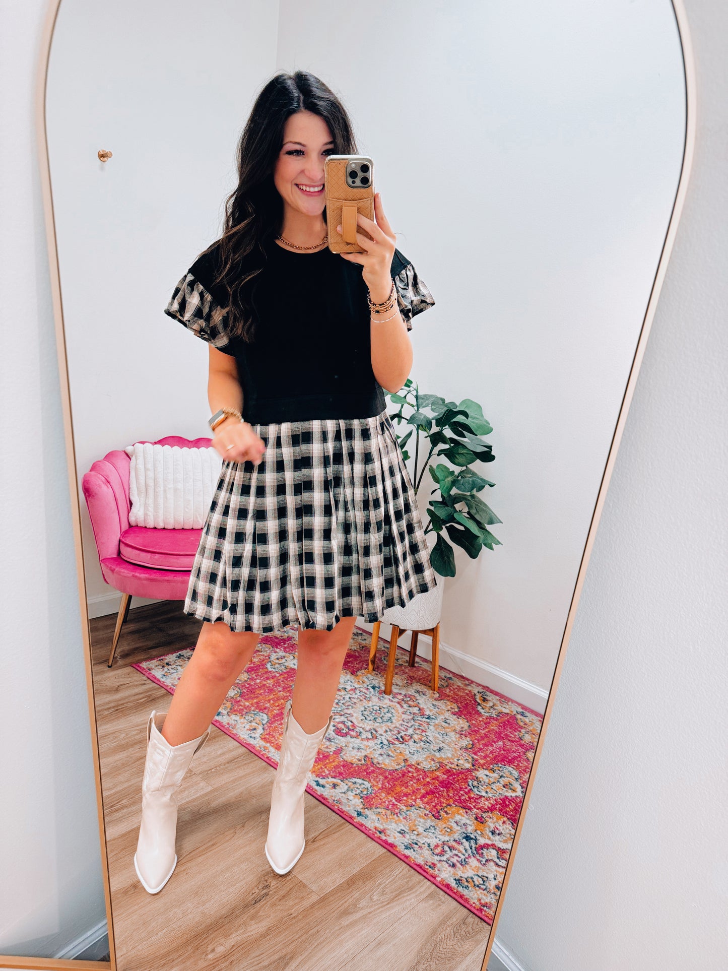 Meg Mix Media Fall Plaid Mini Dress