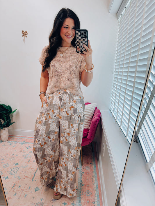 Autumn Patchwork Textured Wide Leg Pants